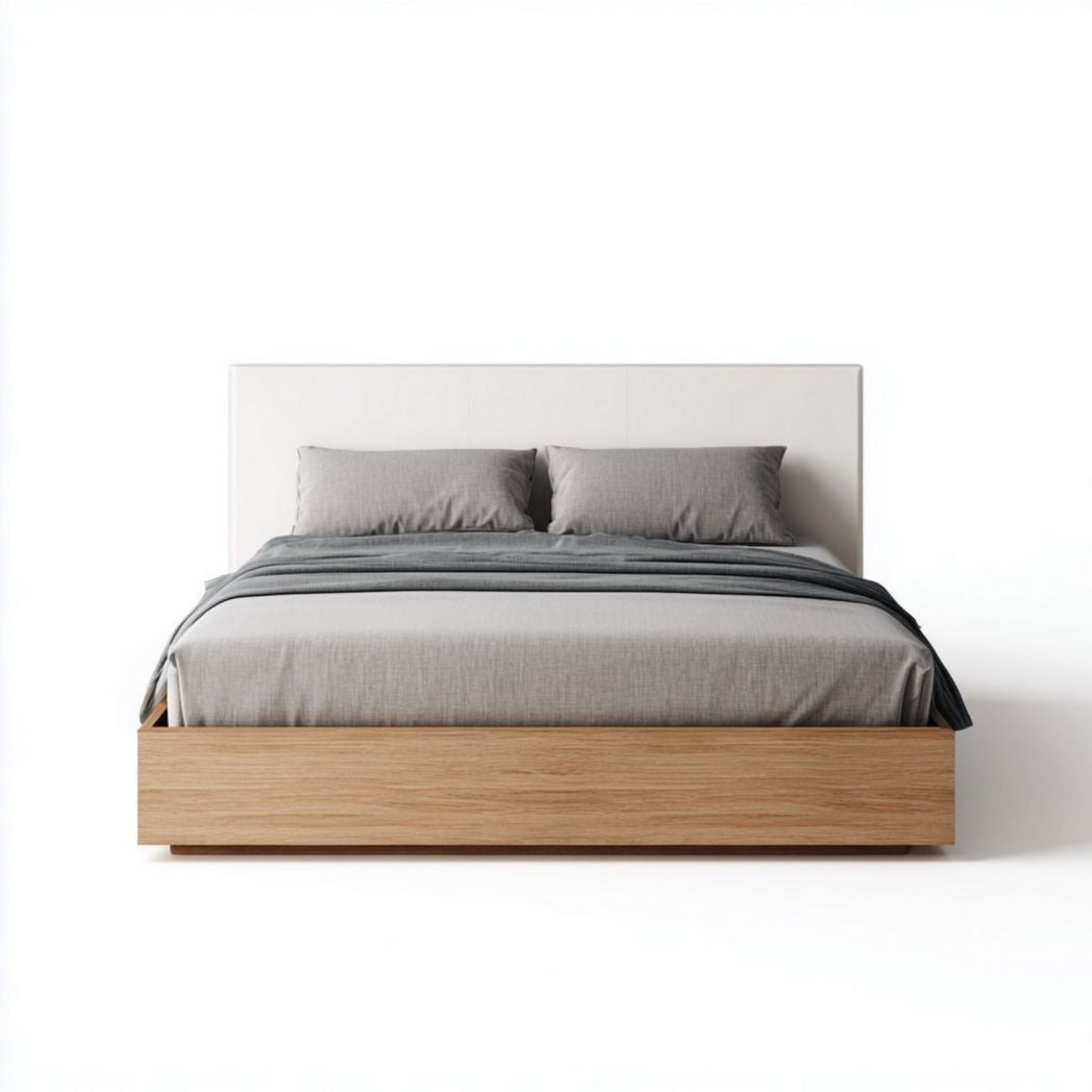 Bed met een hoofdboard voor de slaapkamer van hout en stof - 200 x 160 x 100